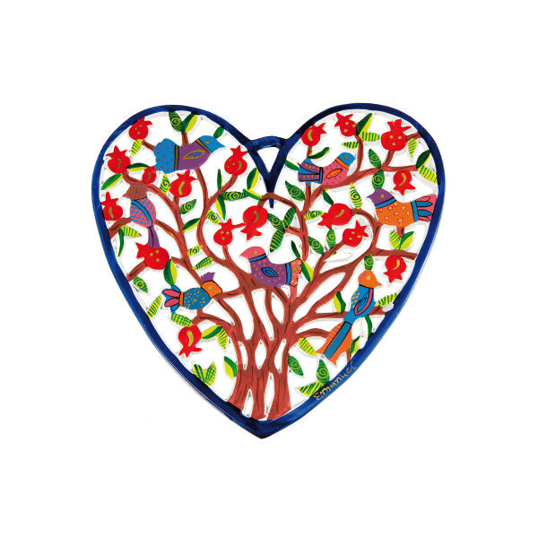 Hand Painted Metal Heart, Pomegranate Tree