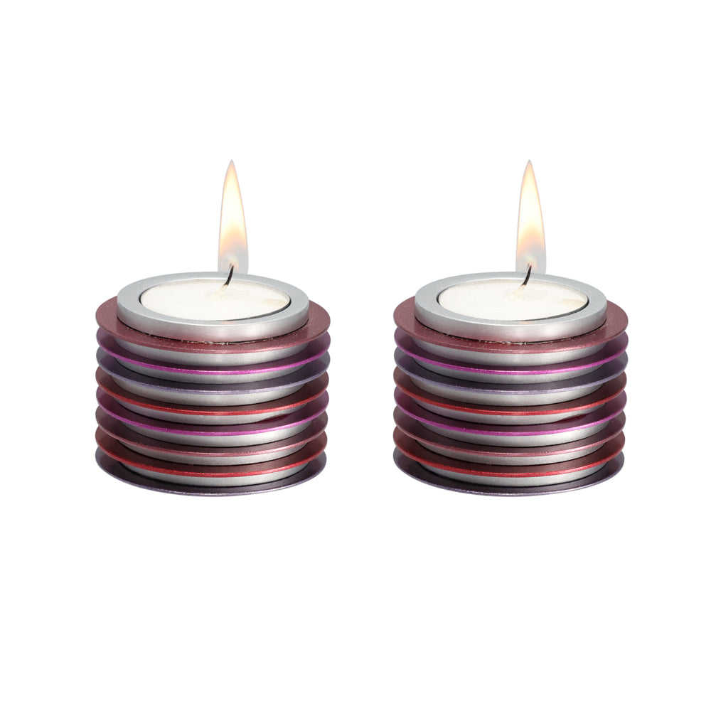 Anodized Aluminum Disc Tealight Candlesticks, Maroon