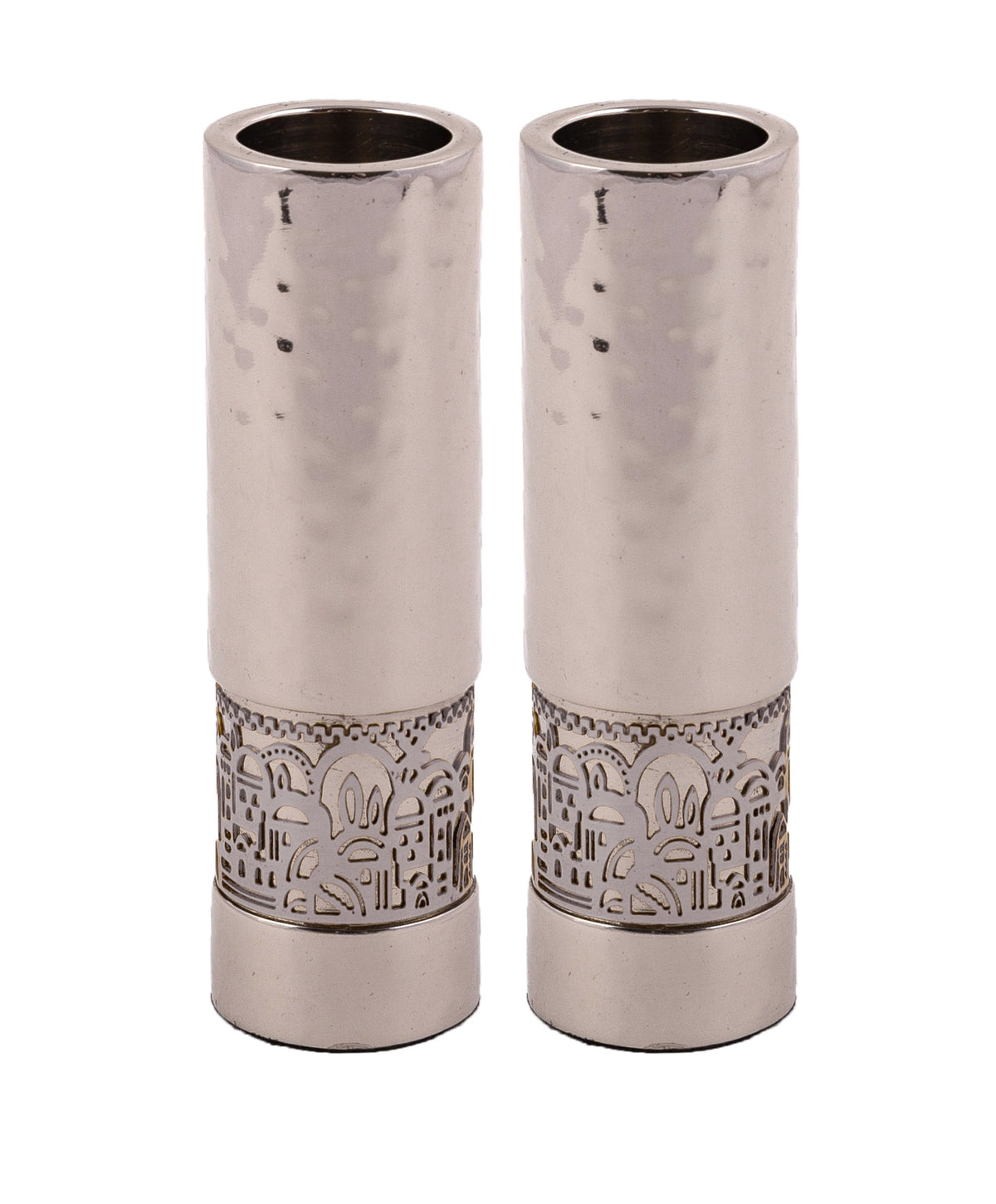 Hammered Aluminum Candlesticks, Jerusalem Cutout
