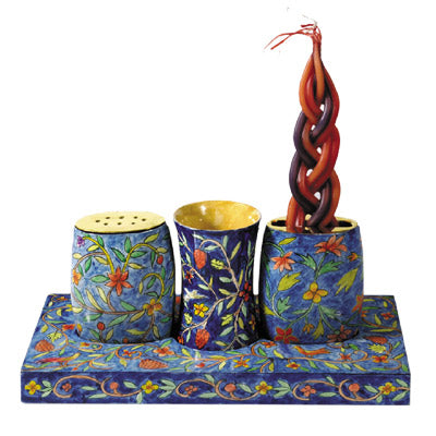 Hand Painted Wood Havdalah Set, Oriental Floral