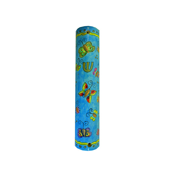 Hand Painted Wood Mezuzah, Butterflies, 5"