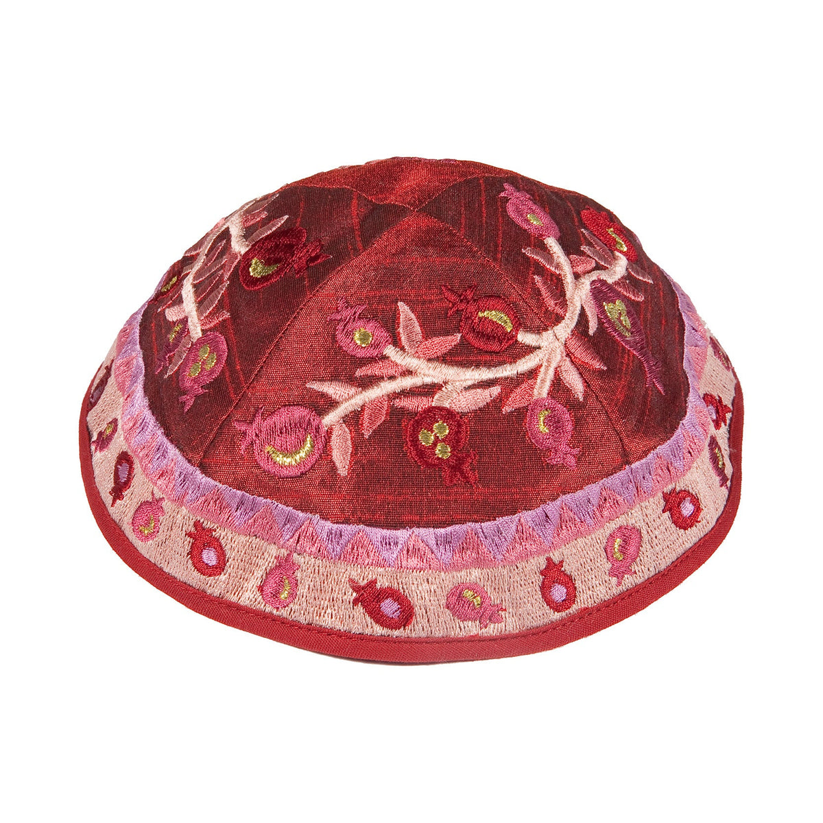 Pomegranate Embroidered Kippah, Maroon