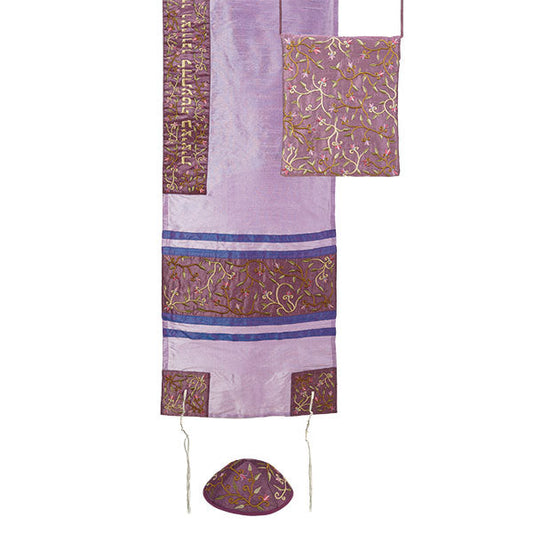 Embroidered Tallit Set, Floral Purple