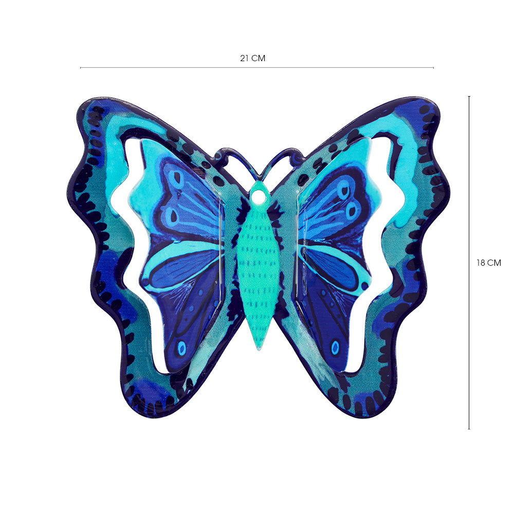 Metal Butterfly Wall Hanging, Blue, XL 8 x 7 inches