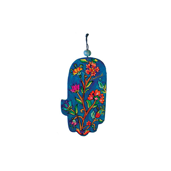 Hand Painted Wood Hamsa, Floral, 3.5"