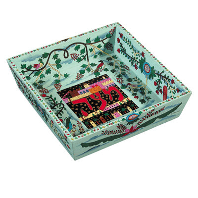 Hand Painted Wood Matzah Plate, Jerusalem