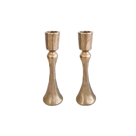 Hammered Aluminum Shabbat Candlesticks, Antique Brass