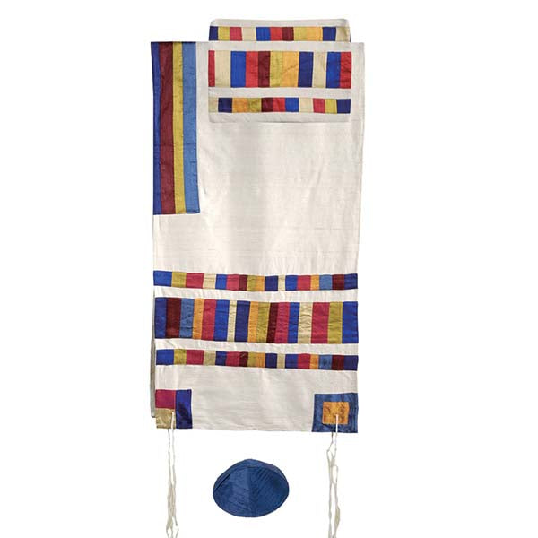 Striped Raw Silk Tallit Set, 20"