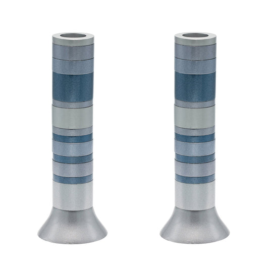 Ringed Anodized Aluminum Shabbat Candlesticks, Gray