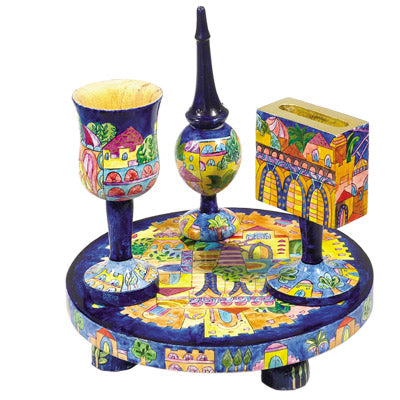 Hand Painted Wood Havdalah Set, Jerusalem