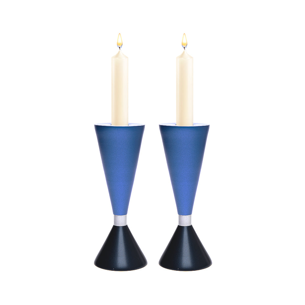 Modern Anodized Aluminum Shabbat Candlesticks, Blue