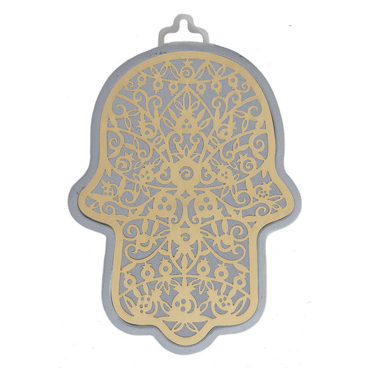 Silver and Brass Cutout Hamsa Wall Decor, 6.5", Pomegranate