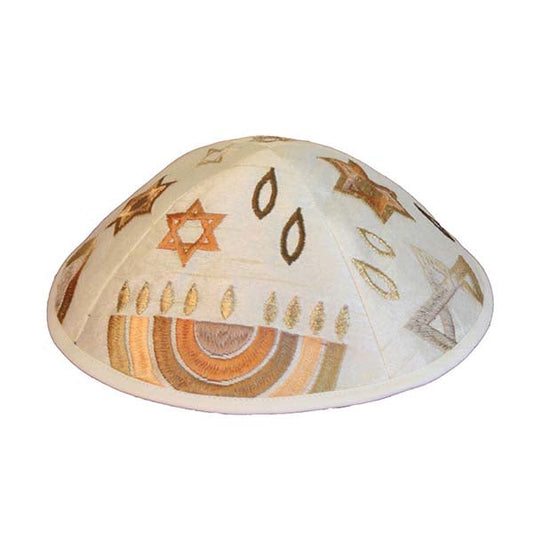 Menorah Embroidered Kippah, Gold
