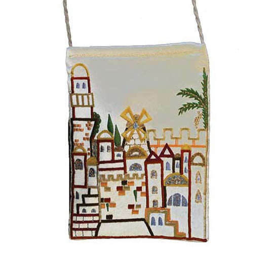 Embroidered Passport Bag, Jerusalem, White
