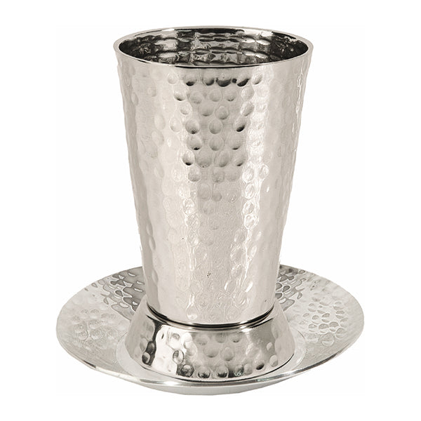 Hammered Metal Kiddush Cup with Plate