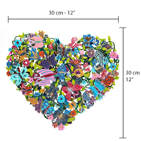 Hand Painted Metal Cutout Heart, Butterflies