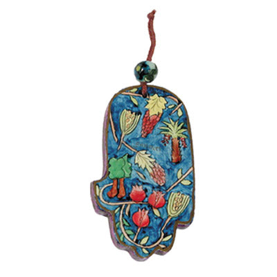 Hand Painted Wood Hamsa, Seven Species, 3.5"