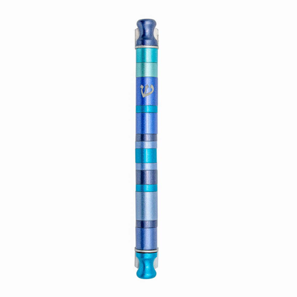 Anodized Aluminum Mezuzah Case, Blue Stripes