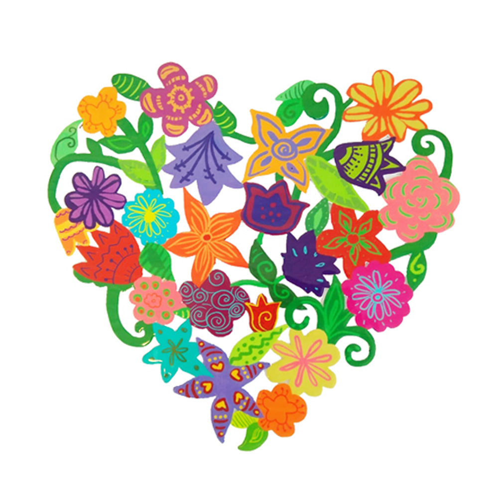 Hand Painted Metal Heart Cutout, Flowers