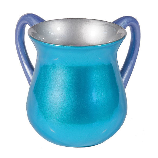 Two Handled Aluminum Netilat Yadayim Cup, Turquoise