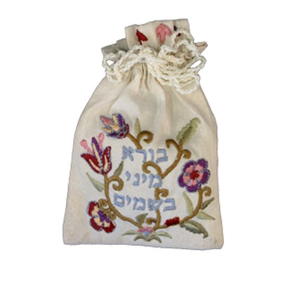 Embroidered Cotton Spice Bag, Floral Bracha