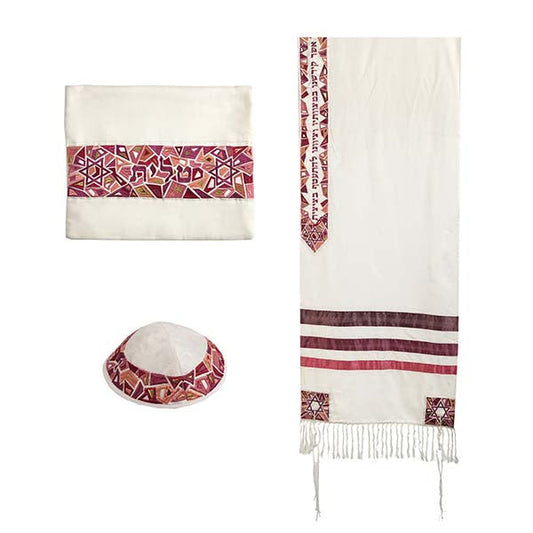 Embroidered Magen David Tallit, Maroon 20.5"