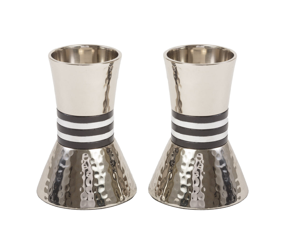 Hammered Metal Shabbat Candlesticks, Black and Silver