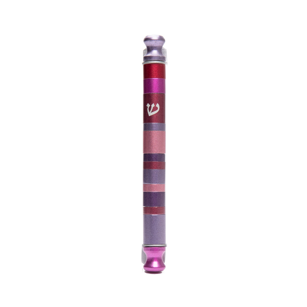 Striped Aluminum Mezuzah Case, Maroon