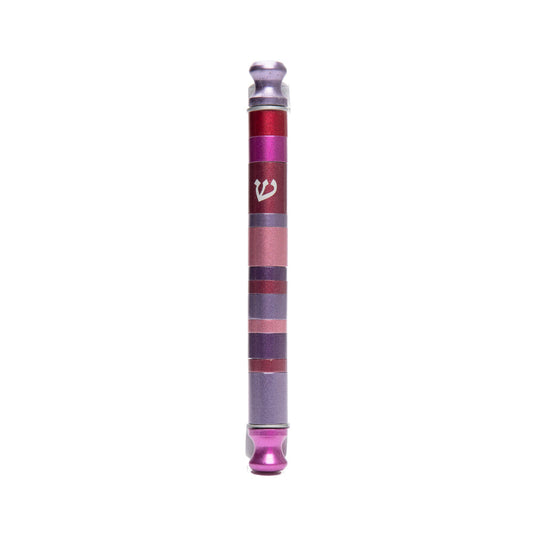 Striped Aluminum Mezuzah Case, Maroon
