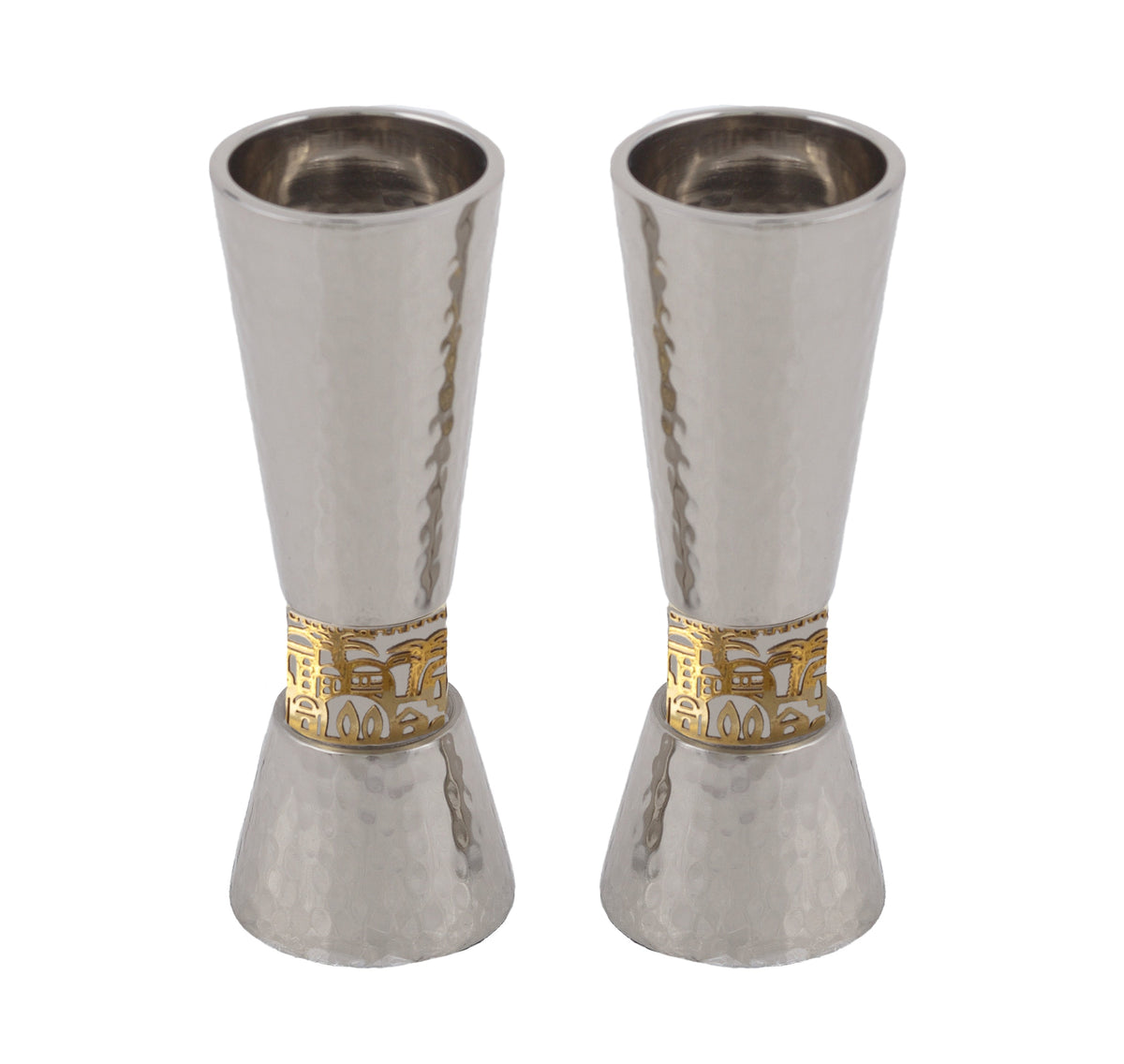Hammered Aluminum Candlesticks, Jerusalem Cutout