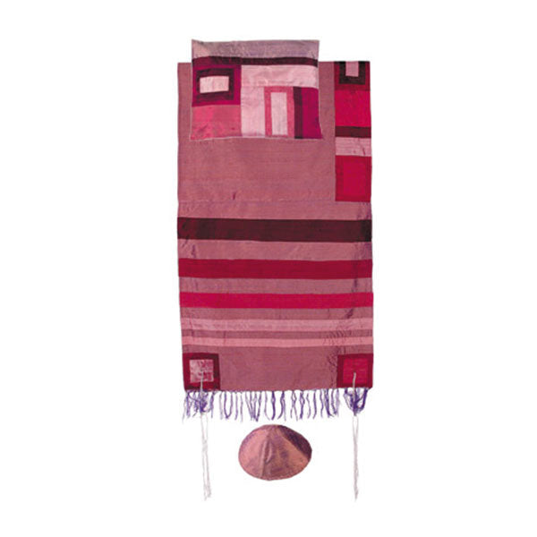 Raw Silk Tallit with Stripes, Pink