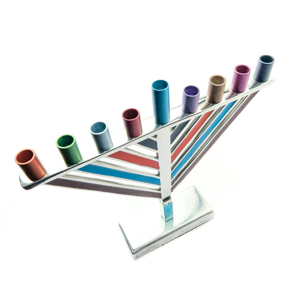 Anodized Aluminum Chabad Menorah, Multicolor, 8.5"