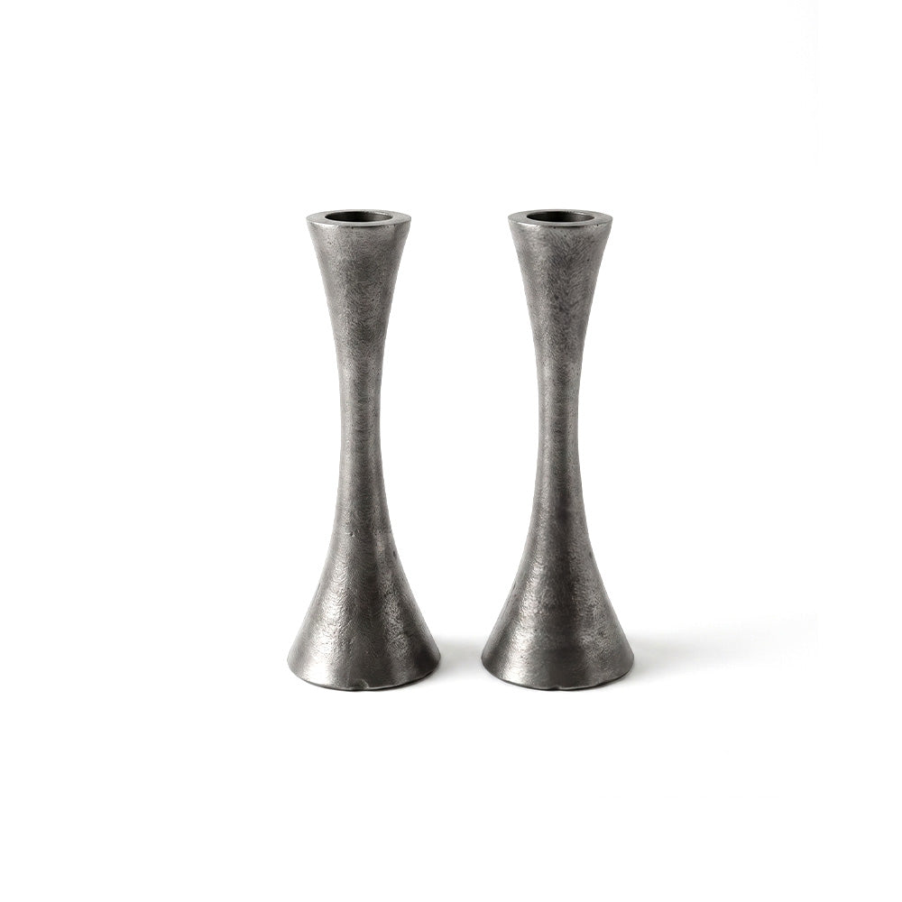 Modern Tapered Aluminum Candlesticks, Antique Silver