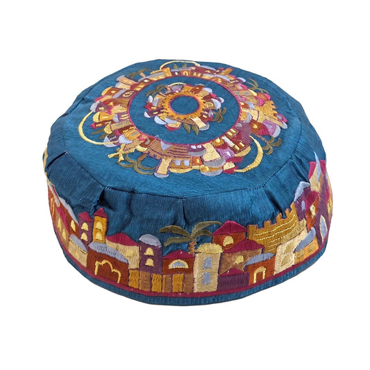 Embroidered Bucharian Kippah, Jerusalem Multicolor