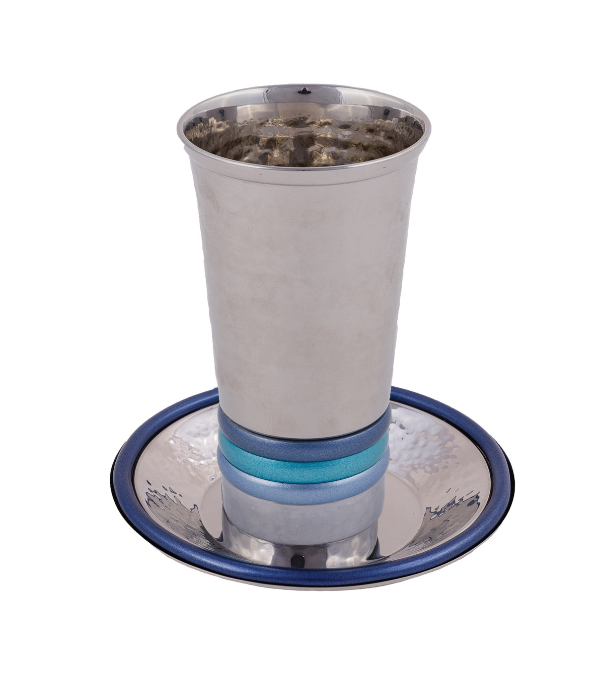 Hammered Metal Kiddush Cup, Blue Rings