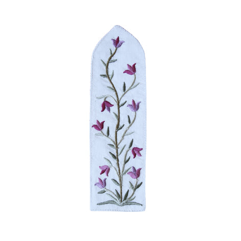 Embroidered Fabric Bookmark, Flowers White