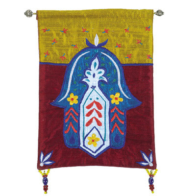 Embroidered Fabric Wall Hanging, Hamsa, 9.5"