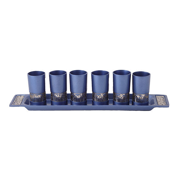Anodized Aluminum Set of 6 Cups with Tray, Jerusalem