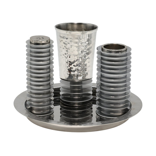 Ridged Metal Havdalah Set, Matte and Shiny