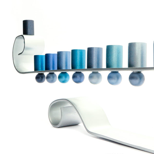Curl Menorah, Blue Anodized Aluminum