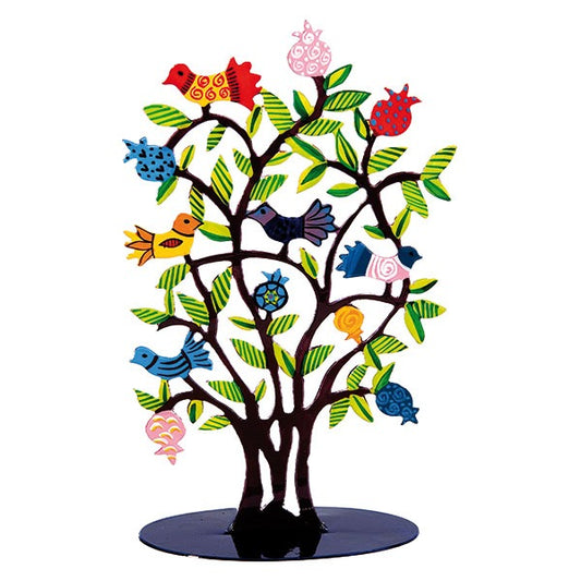Hand Painted Metal Tree Stand, Birds and Pomegranates