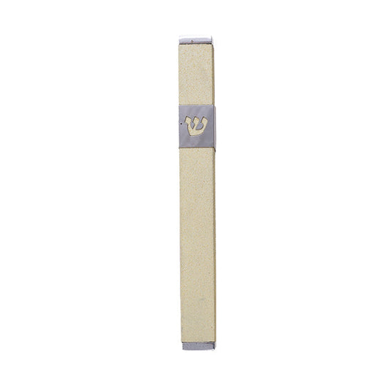 Metal Mezuzah Case, Pearl with Shin