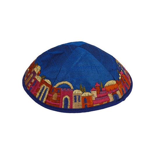 Jerusalem Embroidered Kippah, Blue
