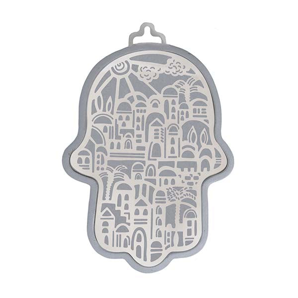 Large Metal Cutout Hamsa, Silver and Grey, Jerusalem, 6.5"
