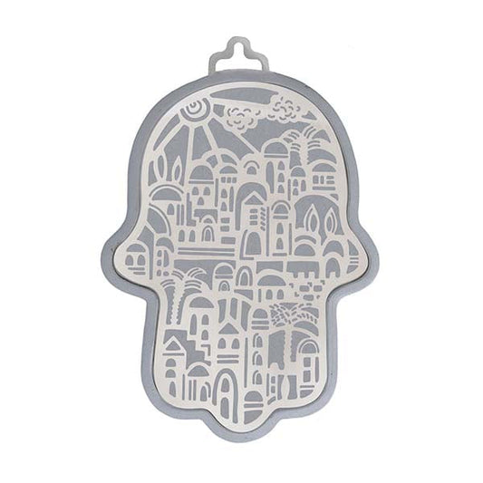Large Metal Cutout Hamsa, Silver and Grey, Jerusalem, 6.5"