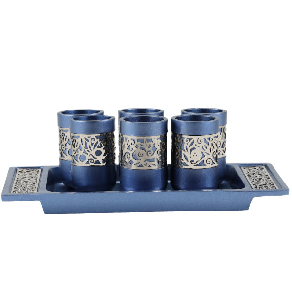 Metal Cutout Small Cups and Tray Set, Blue