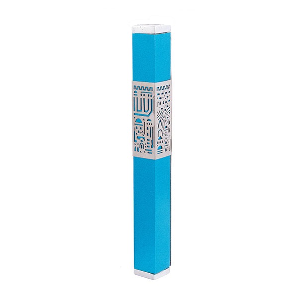 Metal Mezuzah Case, Jerusalem Cutout, 6"