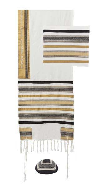 Mixed Fabric Tallit Set, Brown and Black, 20.5"