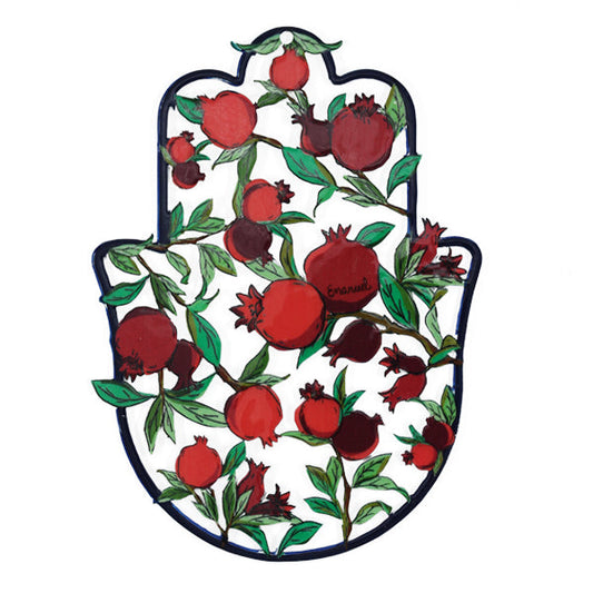Metal Hamsa Wall Hanging, Pomegranates, 4" x 3"