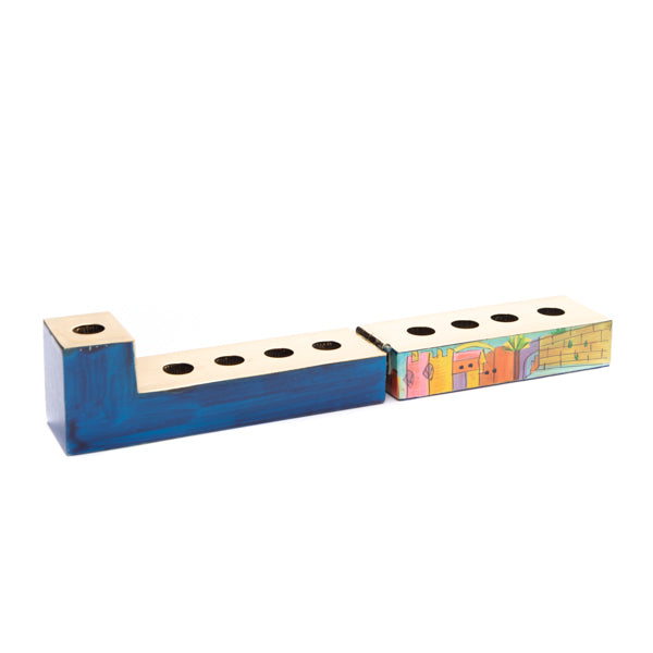 Hand Painted Wood Travel Menorah, Jerusalem